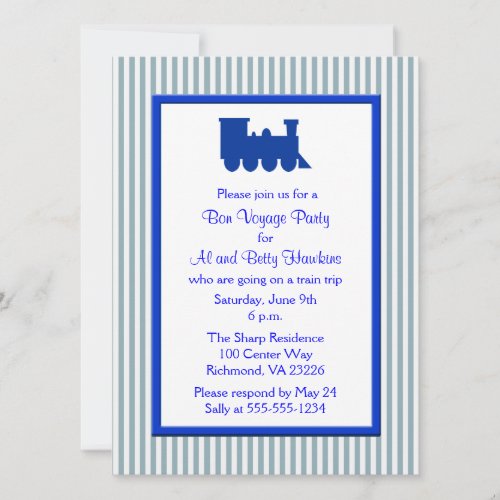 Blue and White Stripes Bon Voyage Party Announcement