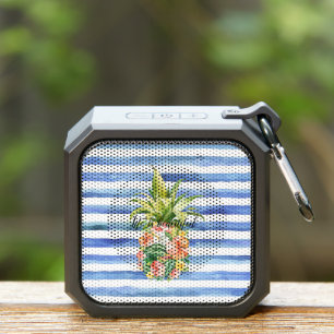 Blue White Stripes Tropical Floral Pineapple Bluetooth Speaker
