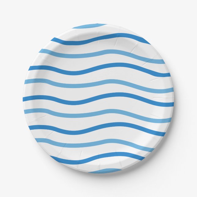 Blue & White Stripes Wedding Party, Bridal Shower Paper Plates (Front)