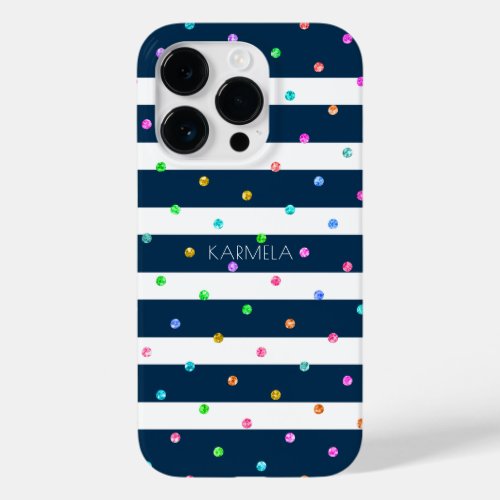 Blue  White Stripes With Colorful Dots Pattern Case_Mate iPhone 14 Pro Case