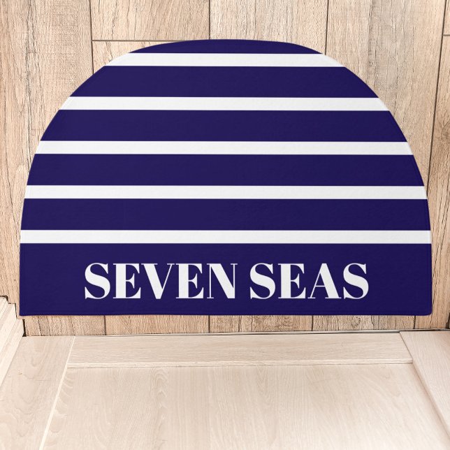Blue white stripes yacht name doormat (Creator Uploaded)
