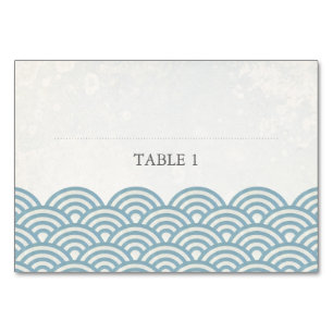 Blue+White Stylized Waves Flat Place Name Card