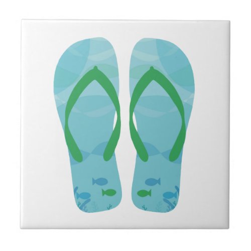 Blue White Summer Beach Flip Flops Ceramic Tile