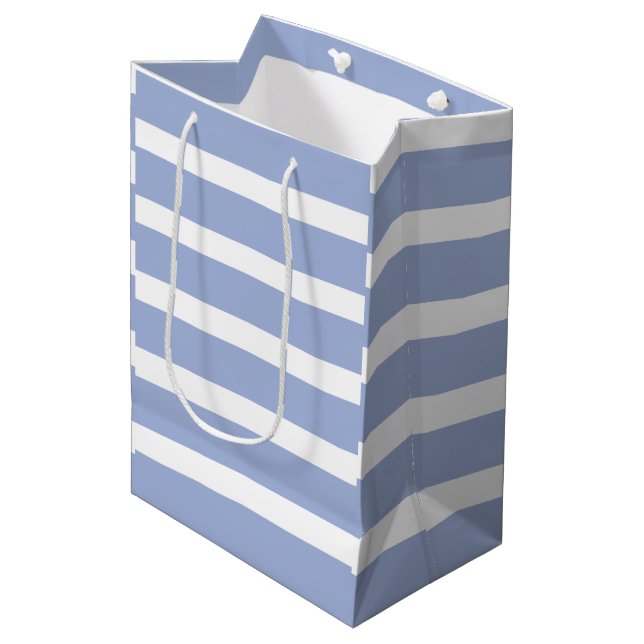 Blue White Summer Coastal Stripe  Medium Gift Bag (Front Angled)