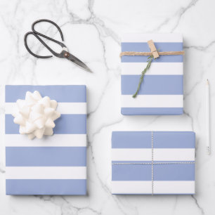 Blue White Summer Coastal Stripe Pattern Wrapping Paper Sheets