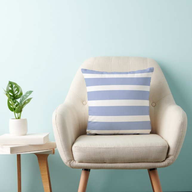 Blue White Summer Coastal Stripe  Throw Pillow (Chair)