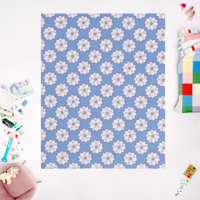 Blue & White Summer Daisies - Happy Floral Outdoor Rug (Insitu (Babyroom))