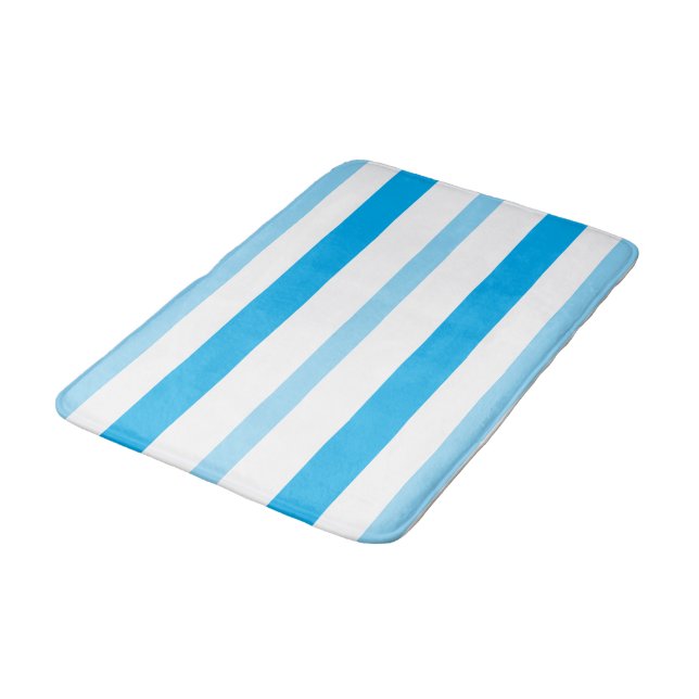 Blue White Summer Stripes Bath Mat (Angled)