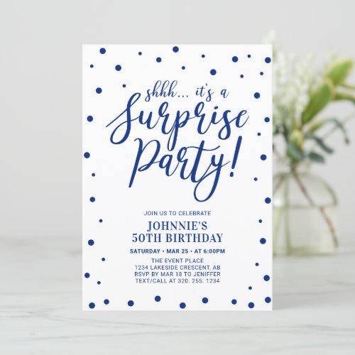 Blue  White  Surprise Adult Birthday Party Invitation