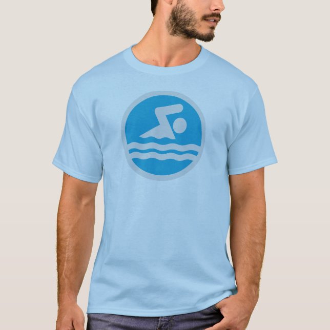 Blue & White Swim T-shirt for Swimmers or Coaches (Front)