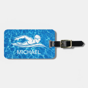 Blue White Swimmer Swimming Pool Water Custom  Luggage Tag