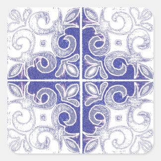 Blue White Swirl Inspired by Portuguese Azulejos Square Sticker