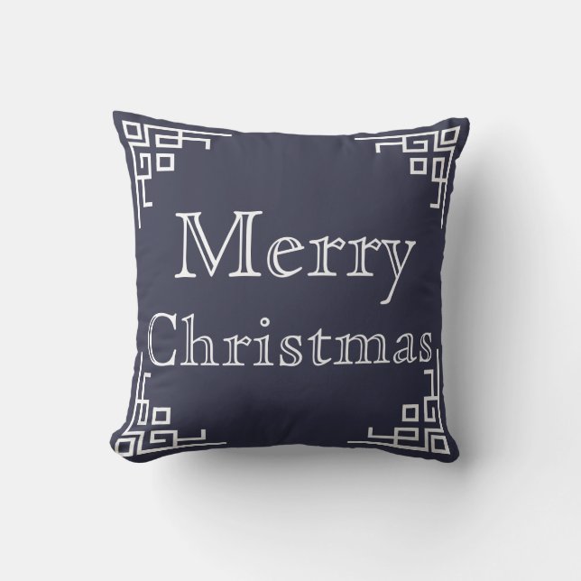 Blue & White Swirl Merry Christmas Throw Pillow (Front)
