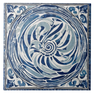 Blue White Swirl Pattern 02 Ceramic Tile