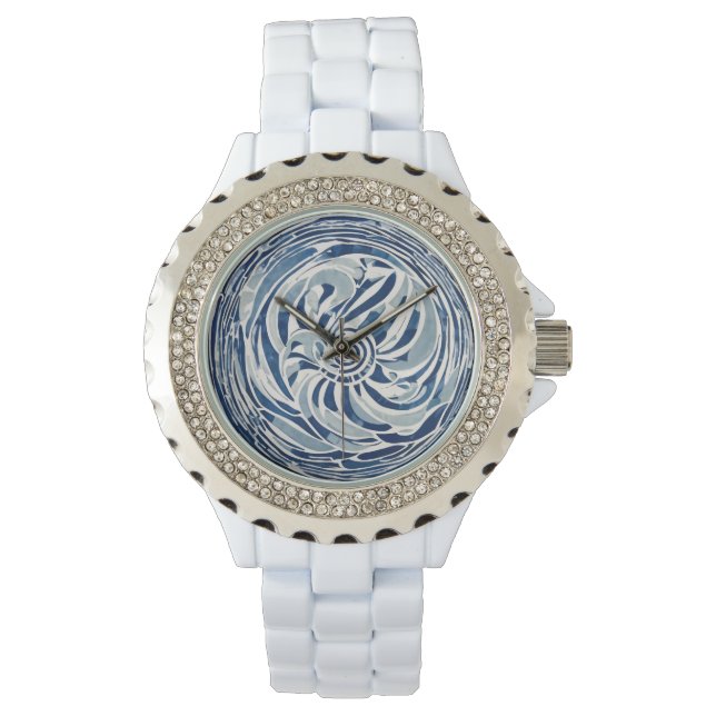 Blue White Swirl Pattern 02 Watch (Front)