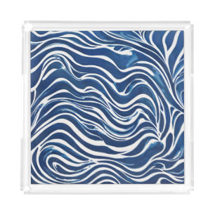 Blue White Swirl Pattern 06 Acrylic Tray