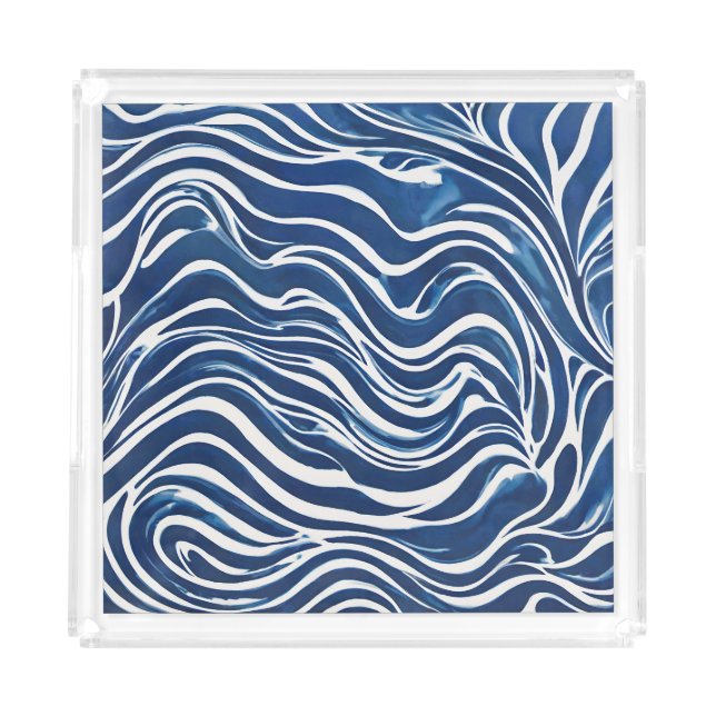 Blue White Swirl Pattern 06 Acrylic Tray (Front)