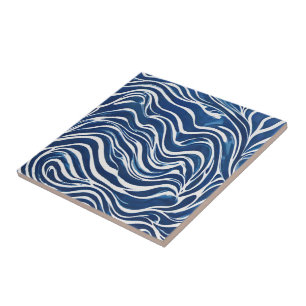 Blue White Swirl Pattern 06 Ceramic Tile