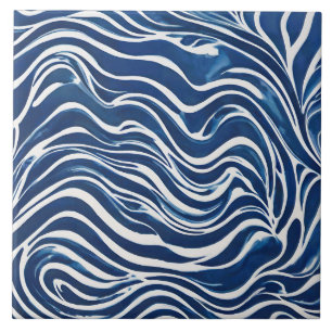 Blue White Swirl Pattern 06 Ceramic Tile