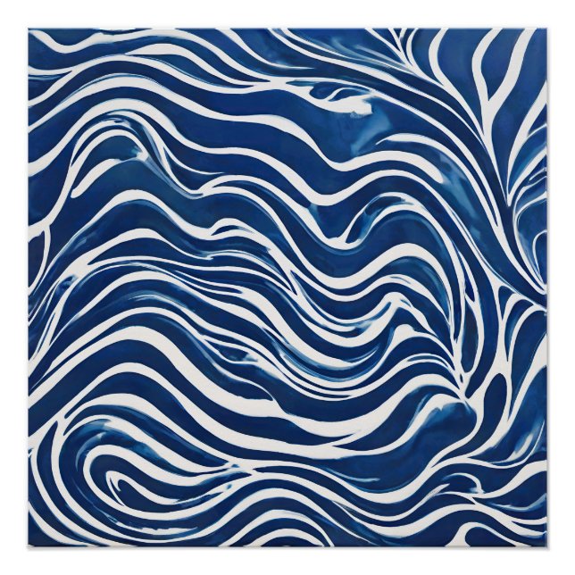 Blue White Swirl Pattern 06 Poster (Front)
