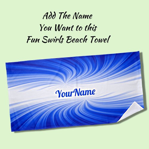 Blue  White Swirls and Add Your Name to this Beach Towel