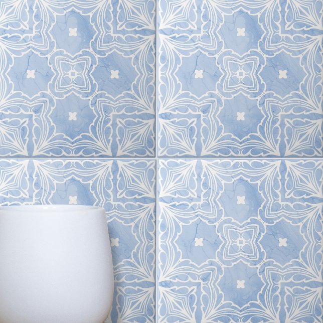 Blue White Symmetrical Pattern with Marble Look Ceramic Tile (Creator Uploaded)