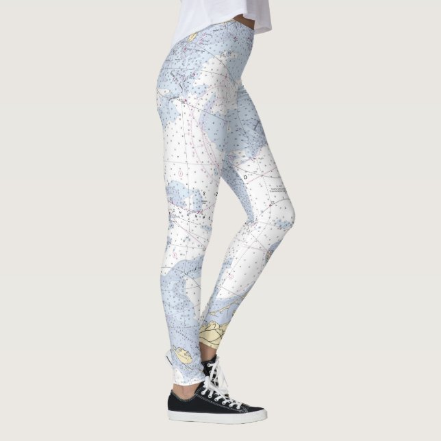 Blue White Tan Authentic Nautical Chart Leggings (Right)