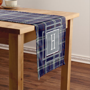 Blue white Tartan Monogram  Short Table Runner