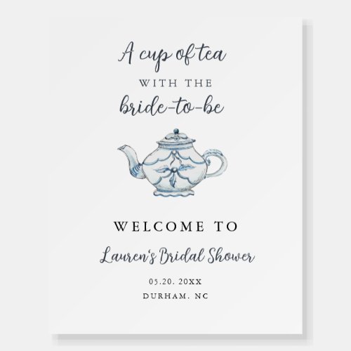 Blue  White Tea Party Bridal Shower Welcome Sign