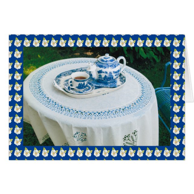 Blue & White Tea Time flowers Cards (Front Horizontal)