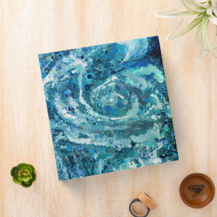 Blue White Teal Sea Waves Splash Abstraction 3 Ring Binder