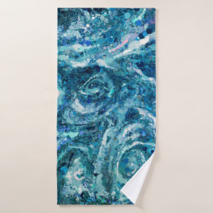 Blue White Teal Sea Waves Splash Abstraction Bath Towel