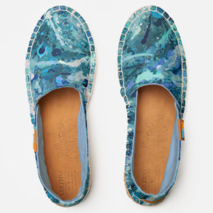 Blue White Teal Sea Waves Splash Abstraction Espadrilles