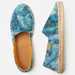 Blue White Teal Sea Waves Splash Abstraction Espadrilles