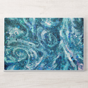 Blue White Teal Sea Waves Splash Abstraction HP Laptop Skin