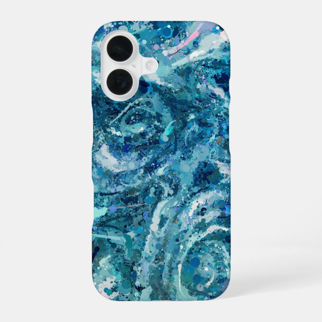 Blue White Teal Sea Waves Splash Abstraction iPhone Case (Back)