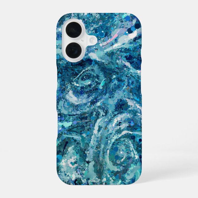 Blue White Teal Sea Waves Splash Abstraction iPhone Case (Back)