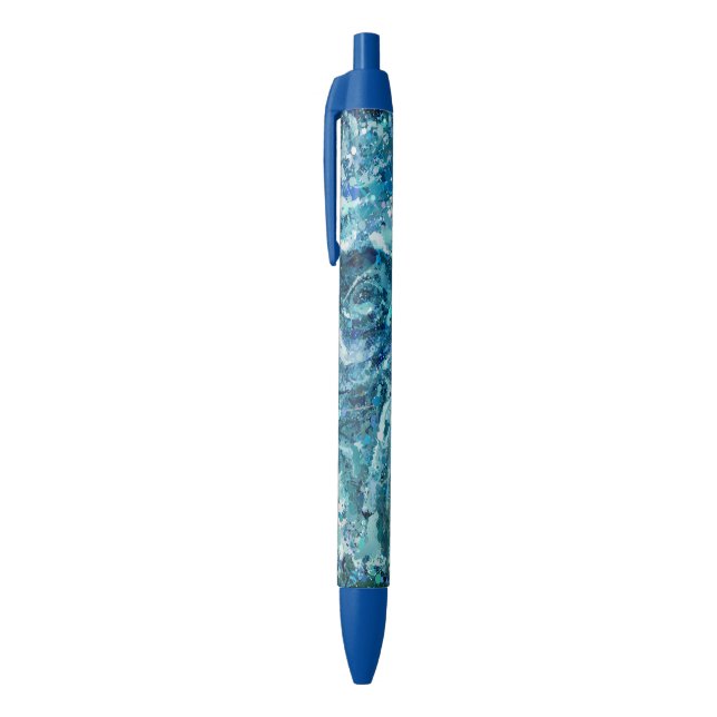 Blue White Teal Sea Waves Splash Abstraction Pen (Top (Vertical))