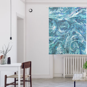 Blue White Teal Sea Waves Splash Abstraction Sheer Curtains