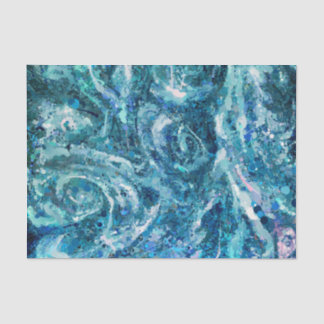 Blue White Teal Sea Waves Splash Abstraction Tissue Paper