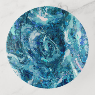 Blue White Teal Sea Waves Splash Abstraction Trinket Tray