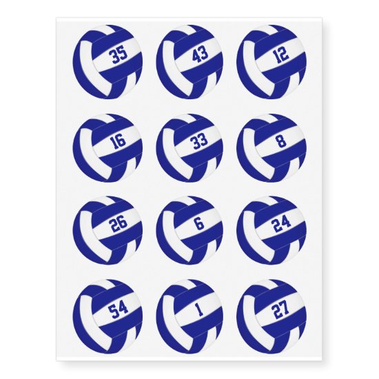 blue white team color volleyballs w jersey numbers temporary tattoos