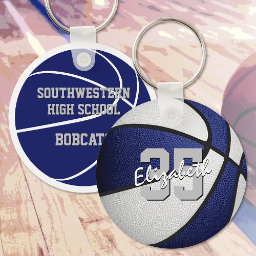 blue white team colors basketball players keychain