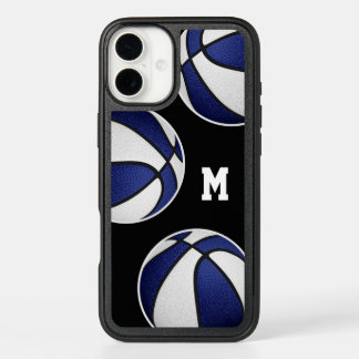 blue white team colors basketballs monogrammed iPhone 16 plus case