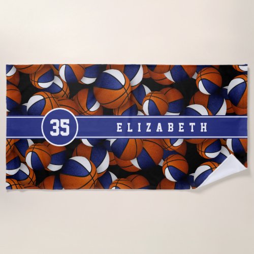 Blue white team colors basketballs pattern beach towel
