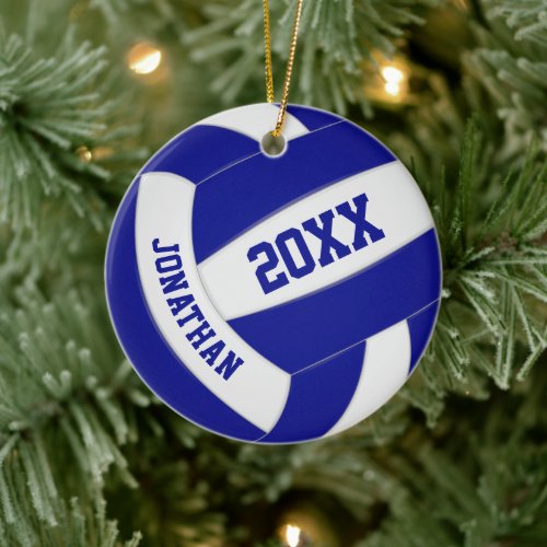 blue white team colors boy girl sports volleyball ceramic ornament