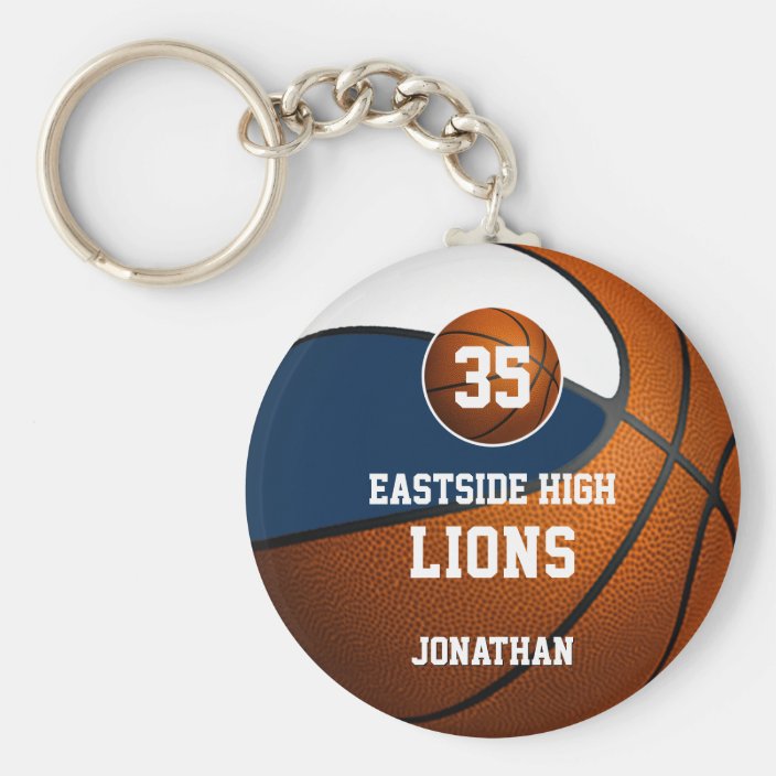 Blue White Team Colors Boys Basketball Gifts Keychain Zazzle Com