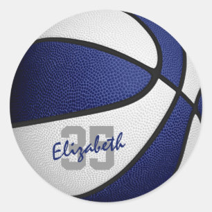 blue white team colors boys girls basketball classic round sticker