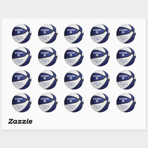 blue white team colors boys girls basketball classic round sticker