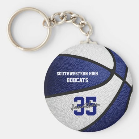blue white team colors basketball sports keychain